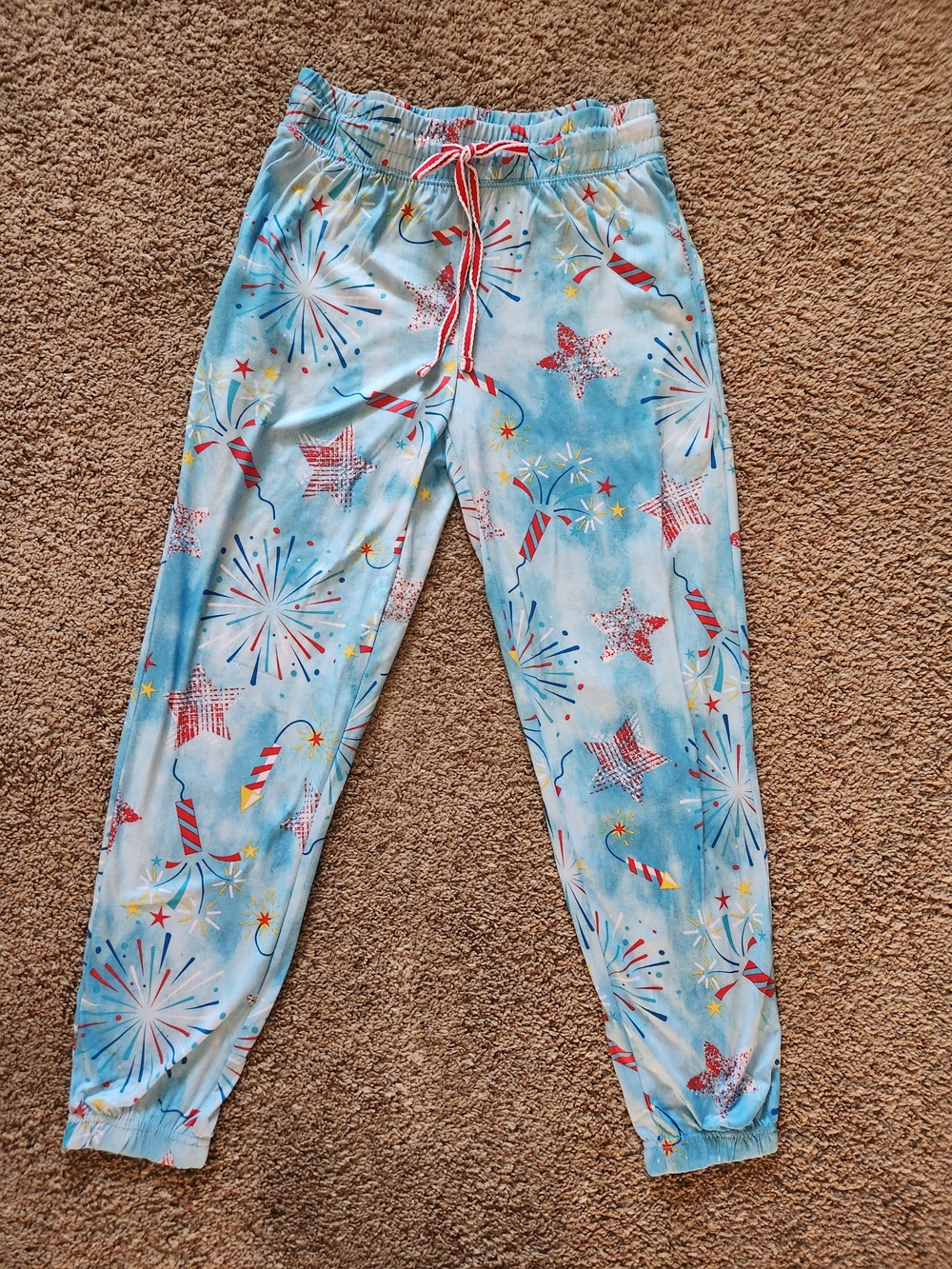 Women Blue Fireworks Print Pajama Pants Cozy Lounge Sleepwear For Woman Size XS